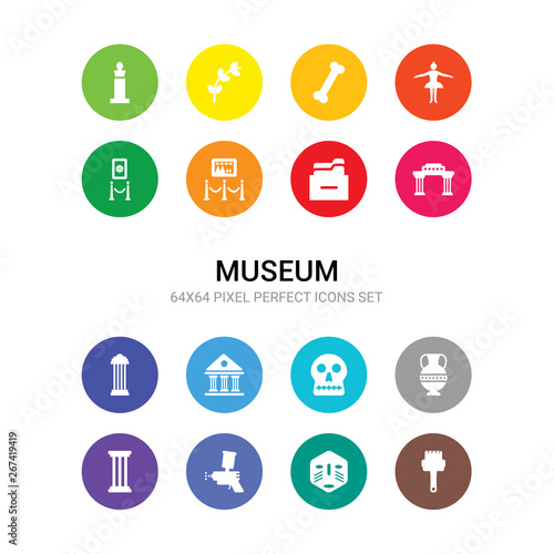 16 museum vector icons set included acrylic, african mask, airbrush, ancient, ancient jar, anthropology, antic architecture, antique column, arc, archivist, art icons
