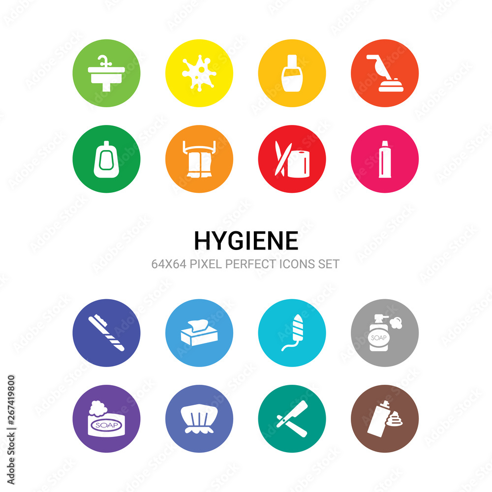 16 hygiene vector icons set included shaving gel, shaving razor, shower cap, soap bar, soap dispenser, tampon, tissue, tooth brush, tooth paste, toothpick, towel icons 16 hygiene vector icons set included shaving gel, shaving razor, shower cap, soap bar, soap dispenser, tampon, tissue, tooth brush, tooth paste, toothpick, towel icons