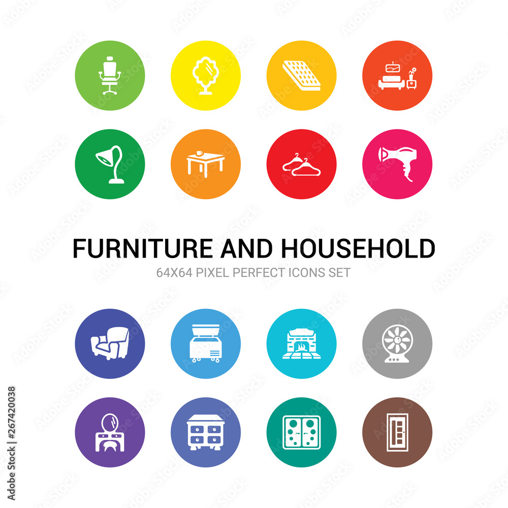 16 furniture and household vector icons set included door, double door, drawers, dressing table, fan, fireplace, freezer, furniture, hair dryer, hanger, kitchen table icons 16 furniture and household vector icons set included door, double door, drawers, dressing table, fan, fireplace, freezer, furniture, hair dryer, hanger, kitchen table icons