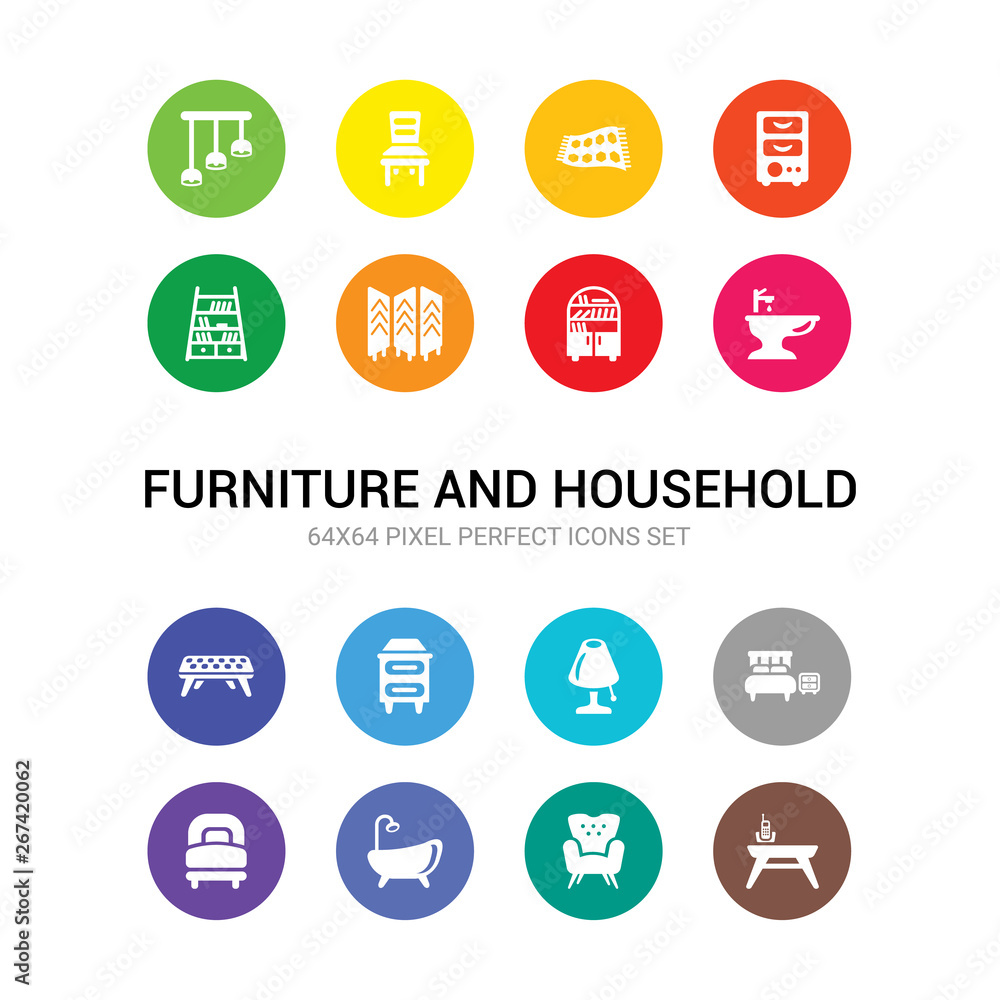 16 furniture and household vector icons set included adornment, armchair, bath, bed, bedroom, bedroom lamp, bedside table, bench, bidet, bookcase, lowboy icons 16 furniture and household vector icons set included adornment, armchair, bath, bed, bedroom, bedroom lamp, bedside table, bench, bidet, bookcase, lowboy icons