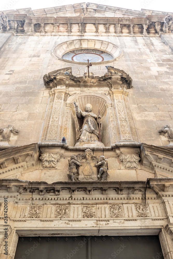 Entrance of the church at Plaza Neri square in the Gothic Quarter (Barrio Gótico) in Barcelona - Catalonia- Spain
