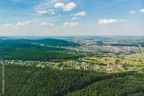 aerial view of the city in the center of green forest © phpetrunina14