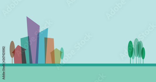 Vector city and park. Flat design background and banner