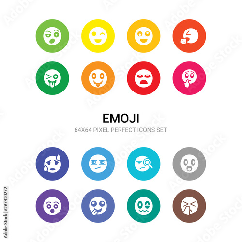 16 emoji vector icons set included sneezing emoji, stress emoji, stupid surprise surprised suspect suspicious sweating thinking ti tongue icons