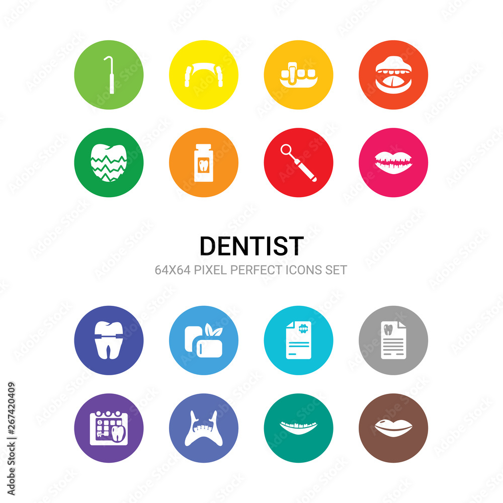 16 dentist vector icons set included lips, malocclusion, maxilla, medical appointment, medical prescription, medical record, mint gum, molar crown, mouth, mouth mirror, mouth wash icons 16 dentist vector icons set included lips, malocclusion, maxilla, medical appointment, medical prescription, medical record, mint gum, molar crown, mouth, mouth mirror, mouth wash icons