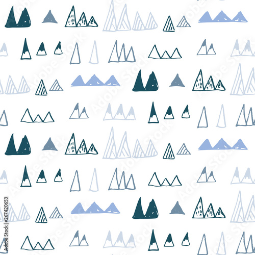 Triangles or stylized mountains. Hand drawn vector geometric seamless pattern in pastel colors.