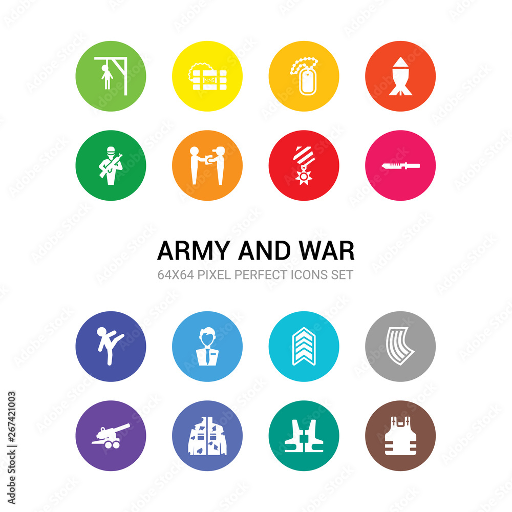 16 army and war vector icons set included bulletproof, bulletproof vest, camouflage military clothing, cannon, chamber, chevrons, civilian, combat, combat knife, condecoration, conscription icons 16 army and war vector icons set included bulletproof, bulletproof vest, camouflage military clothing, cannon, chamber, chevrons, civilian, combat, combat knife, condecoration, conscription icons