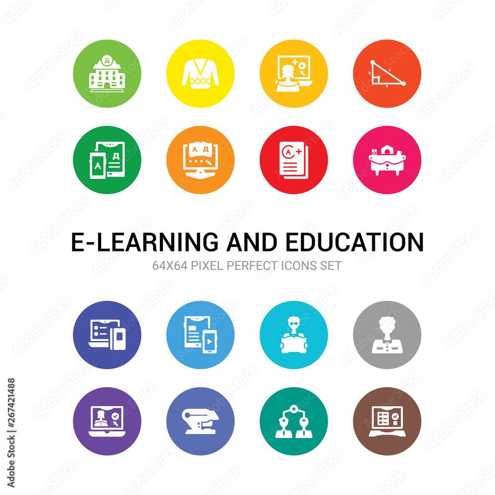 16 e-learning and education vector icons set included sheet, sociology, stapler, streaming, student, study, study tools, studying, teacher desk, test, translation icons 16 e-learning and education vector icons set included sheet, sociology, stapler, streaming, student, study, study tools, studying, teacher desk, test, translation icons