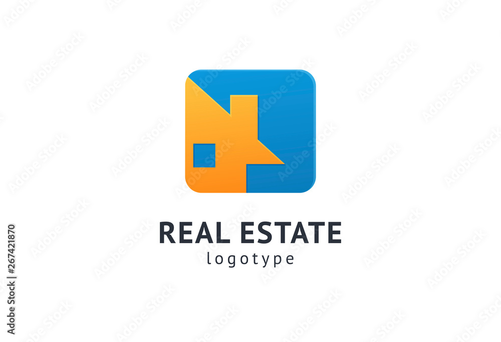 Obraz premium Abstract real estate agent logo icon vector design. Rent, sale of real estate vector logo, House cleaning, home security, real estate auction. Vector building logo concept.