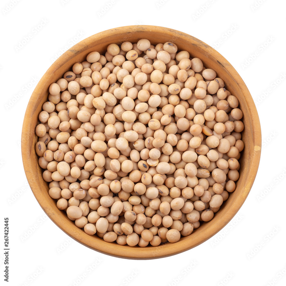 Soybean in a wooden bowl isolated on white background Soybean in a wooden bowl isolated on white background