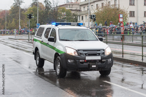 Pickup truck, car of Military police on military parade in Prague, Czech Republic