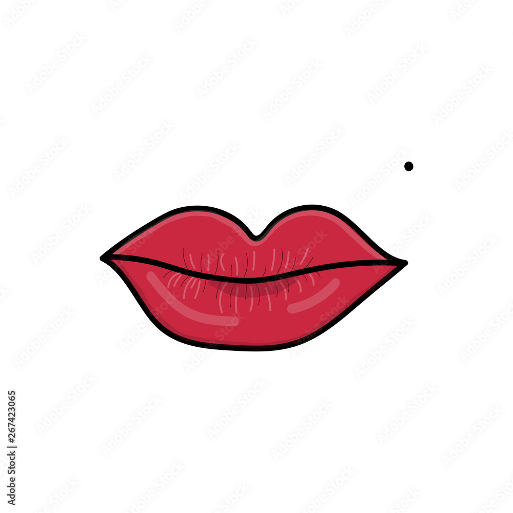 Red lips with mole. Romantic and seductive lipstick color. Raster illustration. Red lips with mole. Romantic and seductive lipstick color. Raster illustration.
