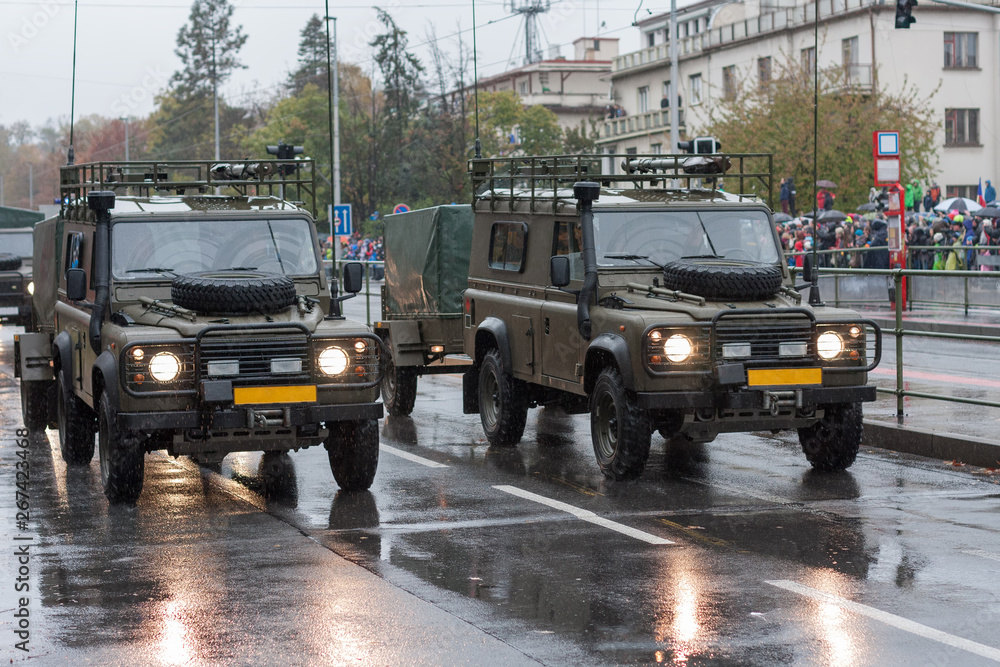 Armour off road vehicle on military parade  in Prague, Czech Republic