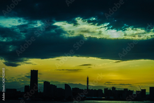 横浜スカイウォークから見える横浜みなとみらいの夕景