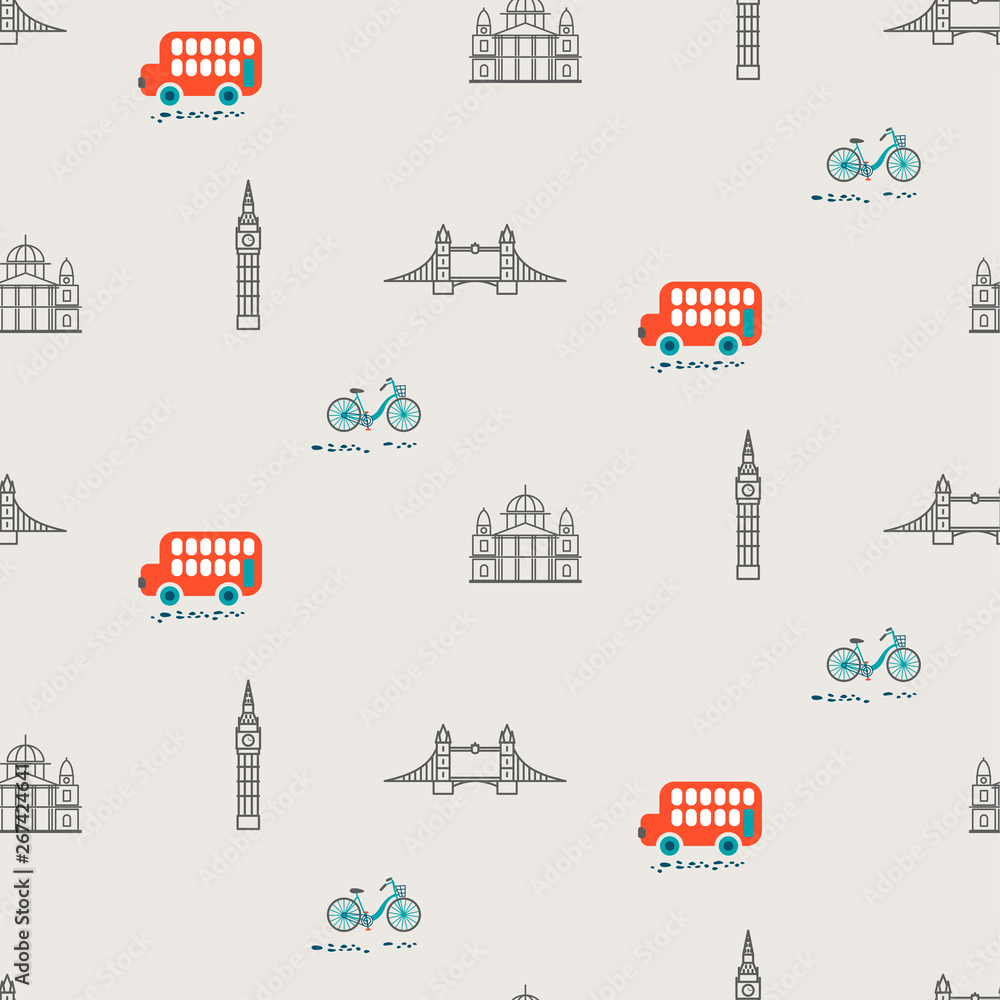 London city theme kid seamless vector pattern. London city theme kid seamless vector pattern.