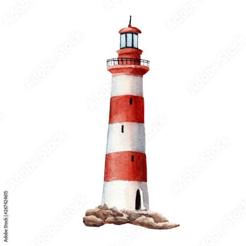 hand drawn watercolor lighthouse isolated on white background