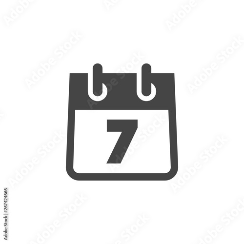 Calendar with Number Seven Icon. Date of Meeting, 7th day of Month, Weekly Organizer Flat Label. Ttimetable, Time Management Concept. Vector Illustration Isolated for Web and App in Line Style