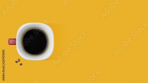 cup of coffee with coffee beans on color background.Modern style. creative photography. copy space