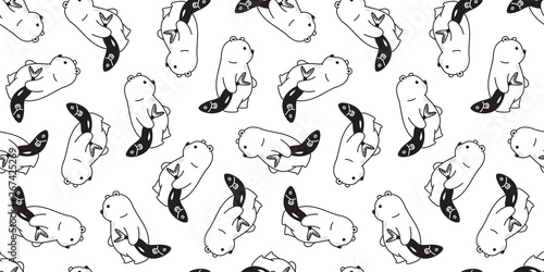 Bear seamless pattern polar bear vector fish salmon cartoon tile wallpaper scarf isolated repeat background illustration