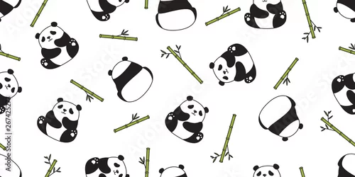 Fototapeta Niedźwiadkowy panda niedźwiedzia polarnego bezszwowy miś pluszowy bambusowy szalika powtórki tapety płytki tła postać z kreskówki doodle ilustracja