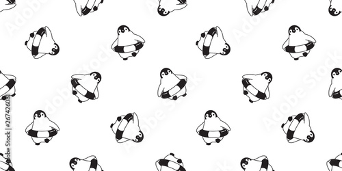 Fototapeta Naklejka Na Ścianę i Meble -  penguin Seamless pattern vector swimming ring pool cartoon tile background repeat wallpaper scarf isolated illustration doodle