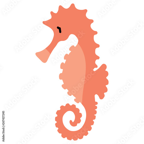 Cute orange seahorse cartoon vector illustration motif set. Hand drawn isolated ocean animals elements clipart for nautical oceanology blog, zoology graphic, undersea web buttons.