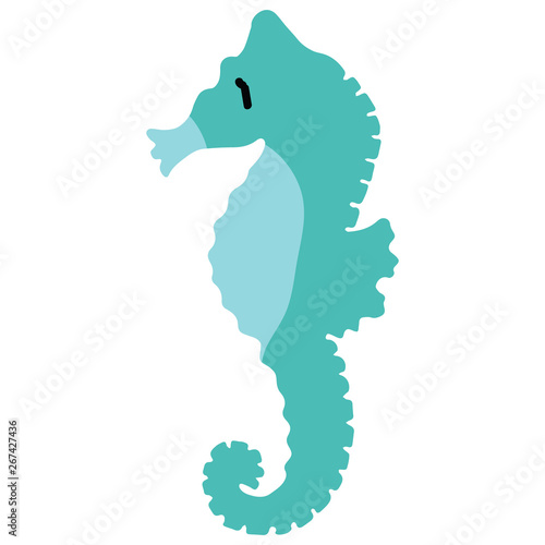 Cute light blue seahorse cartoon vector illustration motif set. Hand drawn isolated ocean animals elements clipart for nautical oceanology blog, zoology graphic, undersea web buttons.