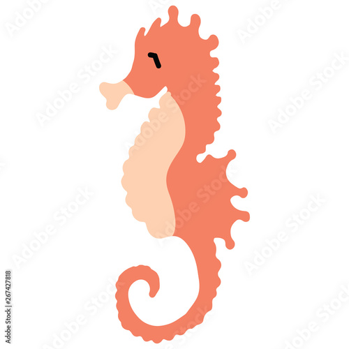Cute seahorse cartoon vector illustration motif set. Hand drawn isolated ocean animals elements clipart for nautical oceanology blog, zoology graphic, undersea web buttons.