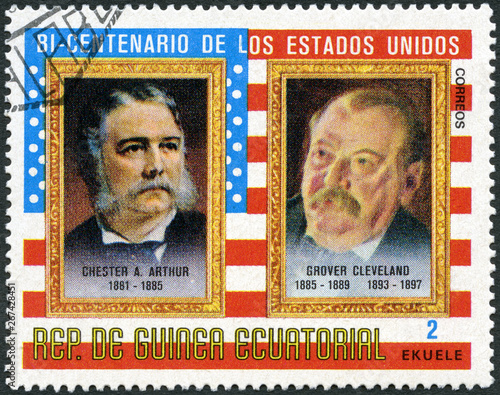 EQUATORIAL GUINEA - 1975: shows Presidents Stephen Grover Cleveland (1837-1908) and Chester Alan Arthur (1829-1886), commemorating the bicentennial of the USA photo