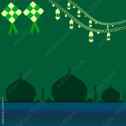 mosque in the month of Ramadan with ketupat