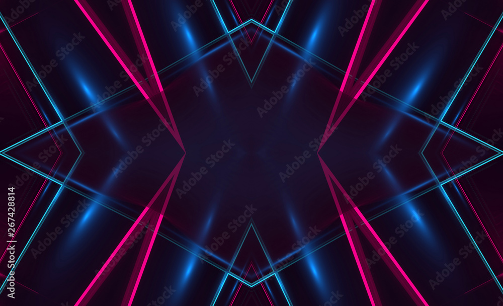 Dark abstract futuristic background. Neon lines and shapes. Neon glow and rays on a dark background Dark abstract futuristic background. Neon lines and shapes. Neon glow and rays on a dark background