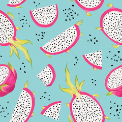 Papier peint photo Fruits aquarelle patrons Fruits du dragon aquarelle exotique  © wooster