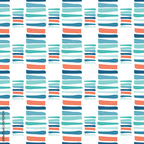 Hand drawn textured maritime stripes. Seamless vector pattern. Striped seaside coastal fashion textiles. All over print for seafaring nautical stationery, ocean marine home decor. Turquoise coral blue