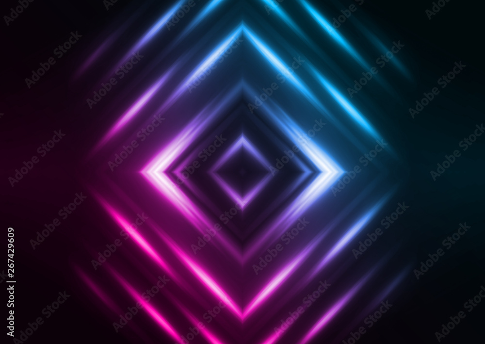 Dark abstract futuristic background. Neon lines and shapes. Neon glow and rays on a dark background Dark abstract futuristic background. Neon lines and shapes. Neon glow and rays on a dark background