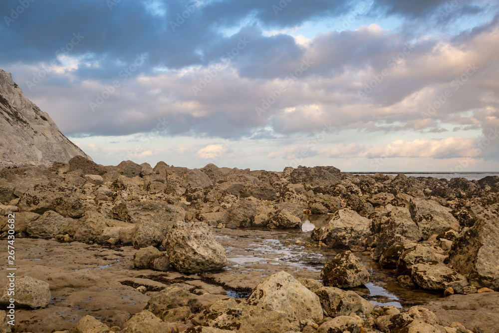 The rocky beach near Beachy Head on the Sussex coast, at low tide