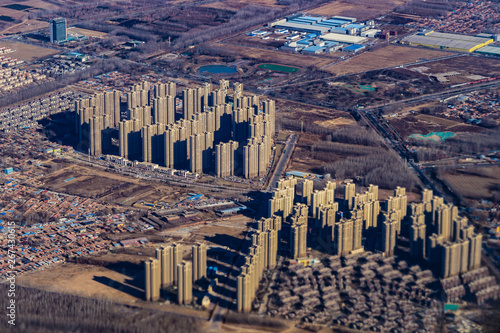 飛行機から見える中国・北京の住宅街