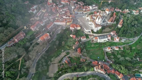 Aerial view on Sintra town and Sintra National Palace, Portugal, 4k