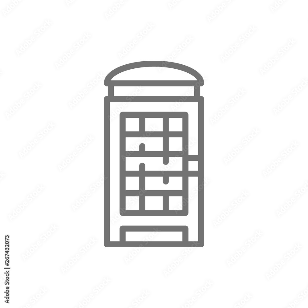 London phone booth, English call box line icon. London phone booth, English call box line icon.