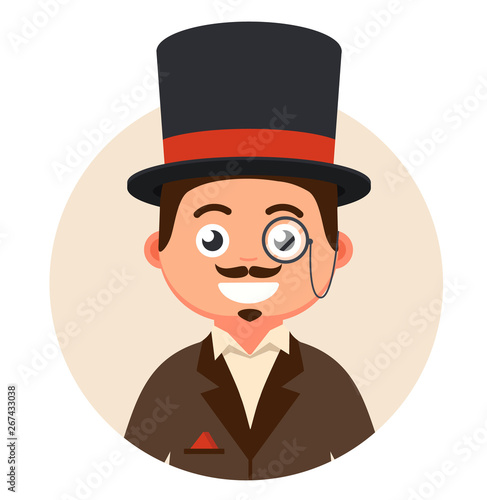 gentleman in top hat and glasses in a bubble.
