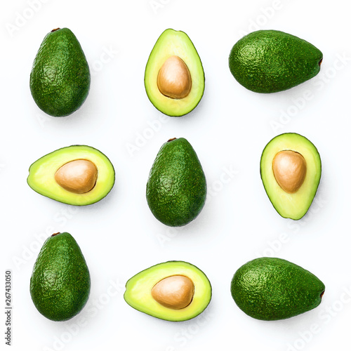 Avocado food concept on white background. From top view. Square pattern