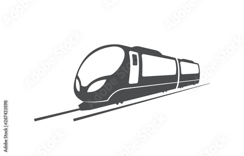 Fast train, locomotive, railway transport symbol.