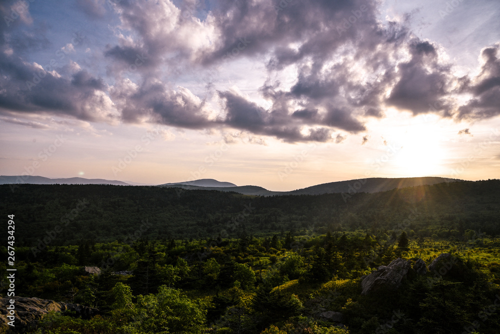 Obraz premium Sunset Landscape View in Grayson Highlands State Park in Jefferson National Forest in Virginia 