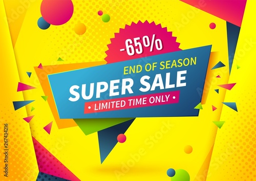 Sale banner. Special offer logo, weekend promotion label design template, super deal sale tag. Vector summer sale shop discount shape on blue background