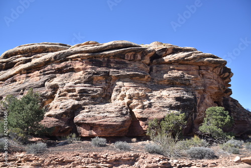 Canyonlands National Park, Utah. U.S.A. Beautiful red rock mountains, pinyon and juniper pine trees and majestic views