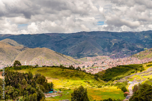 City of Cusco and surrounding Andean mountains in Peru.