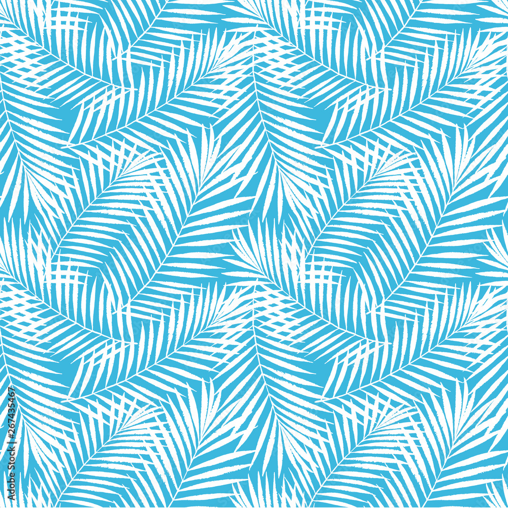Summer tropical palm tree leaves seamless pattern. Vector grunge design for cards, web, backgrounds and natural product.