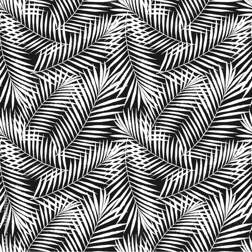 Summer tropical palm tree leaves seamless pattern. Vector grunge design for cards, web, backgrounds and natural product.
