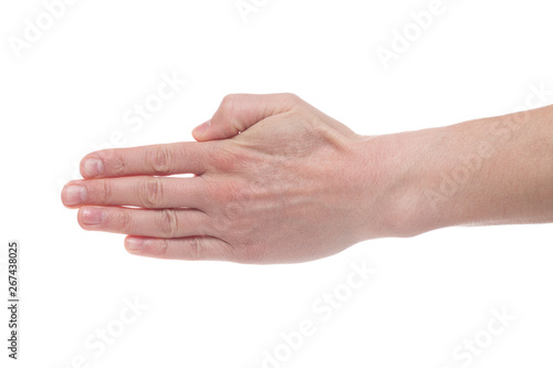 Man's open hand isolated on white.