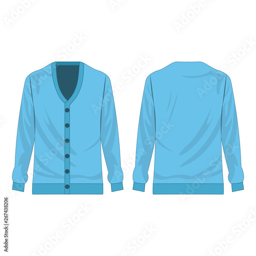 Baby blue basic cardigan with buttons isolated vector on the white background