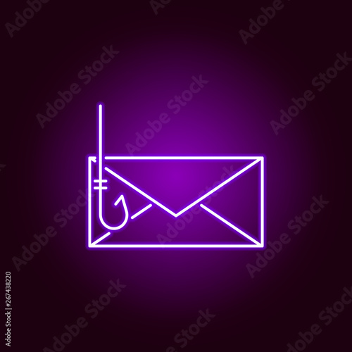 Hacker, mail icon in neon style. Can be used for web, logo, mobile app, UI, UX